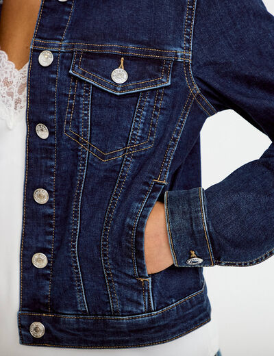 Veste cintr&eacute;e en jean col classique denim brut femme