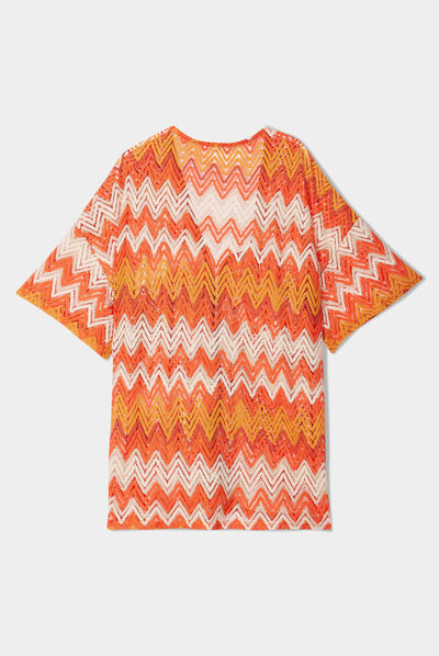 Gilet kimono manches courtes orange femme