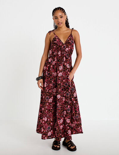 Robe longue &eacute;vas&eacute;e effet satin&eacute;e noir femme
