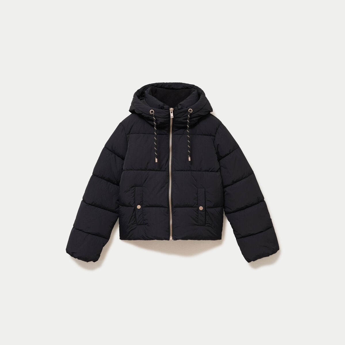 Doudoune droite cropped &agrave; capuche noir femme
