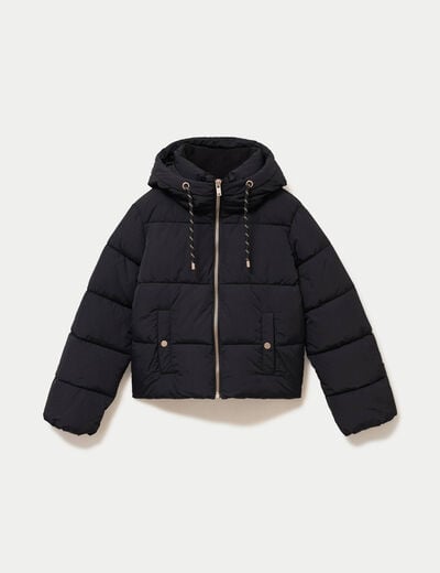 Doudoune droite cropped &agrave; capuche noir femme