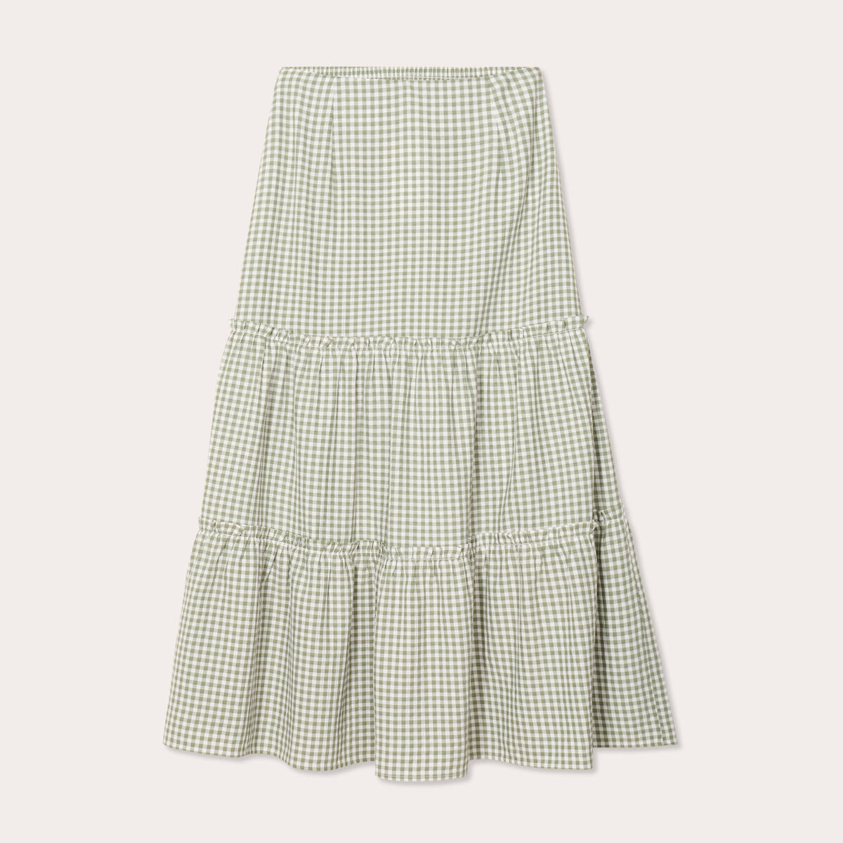 Jupe longue trapèze vert kaki femme