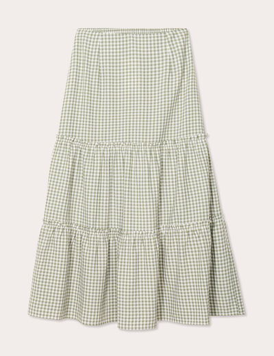 Jupe longue trapèze vert kaki femme