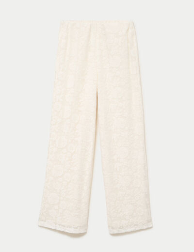 Pantalon large taille haute ecru femme