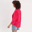Chemise manches 3/4 contenant du lin rose vif femme
