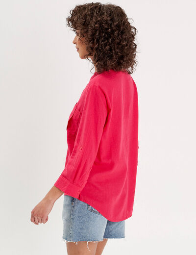 Chemise manches 3/4 contenant du lin rose vif femme