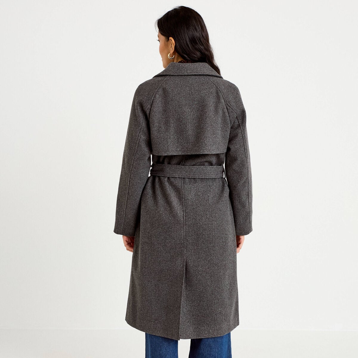 Manteau droit mi-long &agrave; manches longues gris femme
