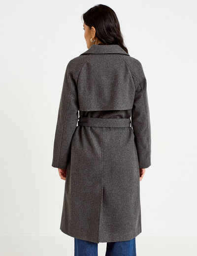 Manteau droit mi-long &agrave; manches longues gris femme