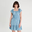 Robe évasée manches courtes bleu femme