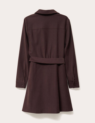Robe droite courte col chemise daim marron foncé femme