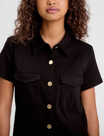 Robe droite boutonnée noir femme