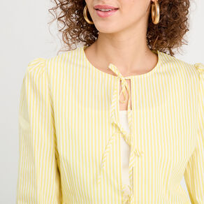 blouse manches 34 nouee jaune moutarde femme Blouse manches 3/4 nouée jaune moutarde femme