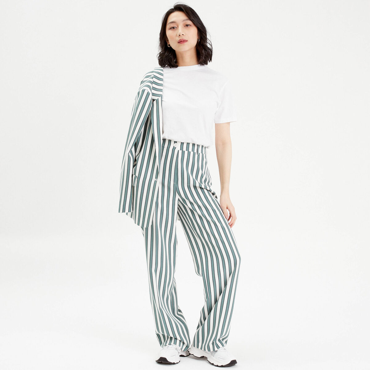 Pantalon large tailleur blanc femme