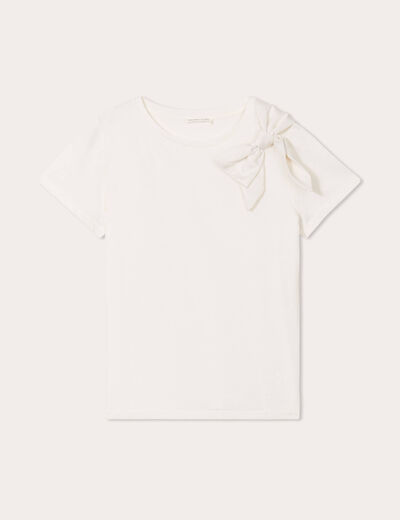 T-shirt manches courtes noeud ecru femme