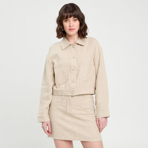 Veste boutonnée contenant du lin beige femme