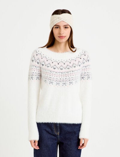 Pull manches longues ecru femme
