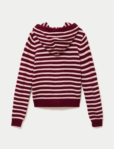 Gilet &agrave; capuche manches longues bordeaux femme