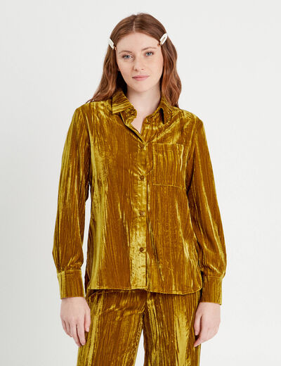 Chemise en velours vert olive femme