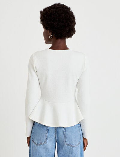 Top p&eacute;plum ajust&eacute; manches longues ecru femme