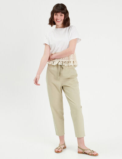 T-shirt franges crochet ecru femme