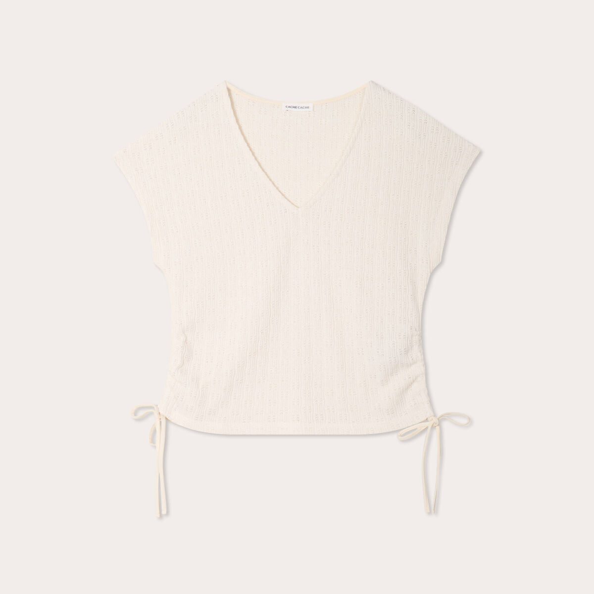 T-shirt ajouré détails cordons ecru femme