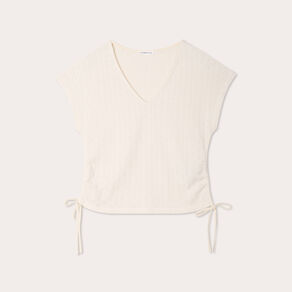 T-shirt ajouré détails cordons ecru femme
