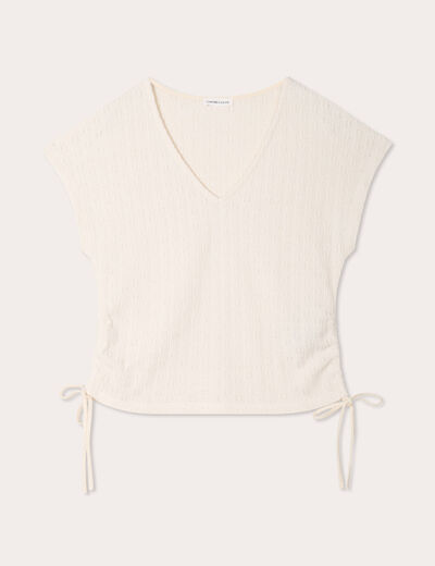 T-shirt ajouré détails cordons ecru femme