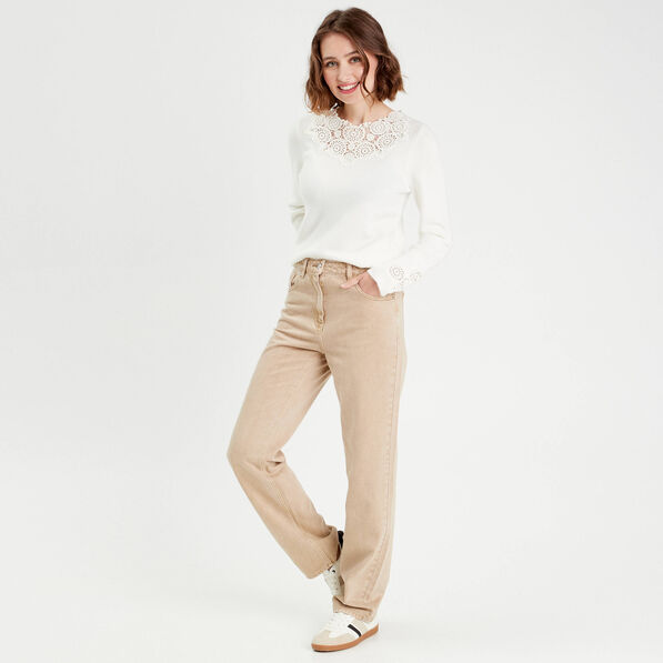 Jeans droit 5 poches sable femme