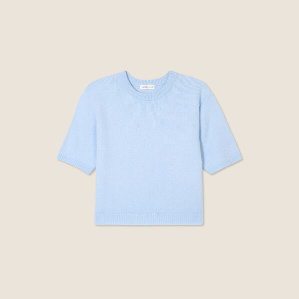 Pull manches courtes bleu ciel femme