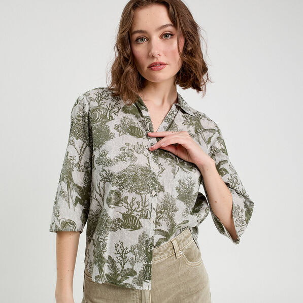 Blouse manches 3/4 en jean blanc femme