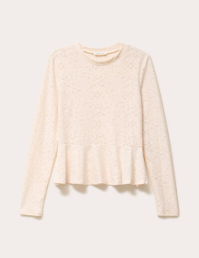 Blouse ajust&eacute;e col rond manches longues ecru femme