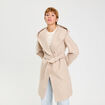Manteau ceintur&eacute; &agrave; capuche beige femme
