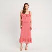 Robe longue droite volants rose pastel femme