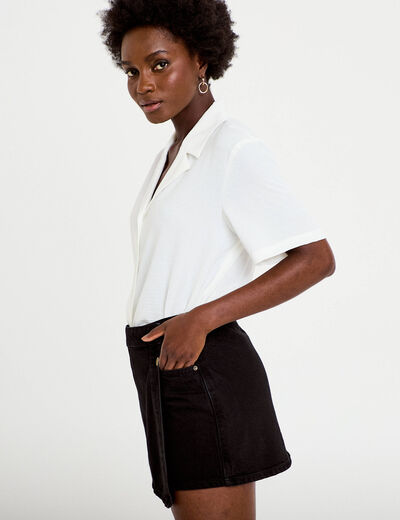 Jupe-short trap&egrave;ze en jean denim noir femme