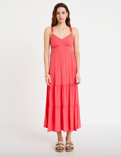 Robe &eacute;vas&eacute;e 3/4 col coeur bretelles rose femme