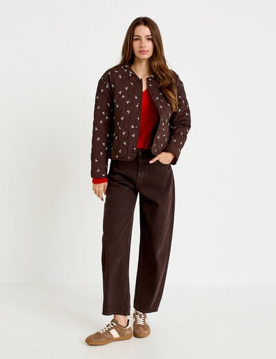 Veste droite manches longues marron fonc&eacute; femme