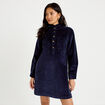 Robe &eacute;vas&eacute;e velours col montant bleu marine femme