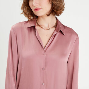 Chemise manches longues satin vieux rose femme