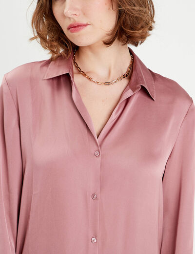 Chemise manches longues satin vieux rose femme
