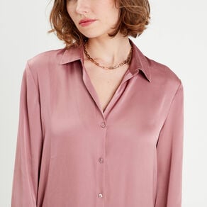 chemise manches longues satin vieux rose femme Chemise manches longues satin vieux rose femme