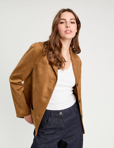 Veste blazer suédine marron femme