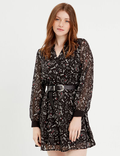 Robe évasée col polo noir femme