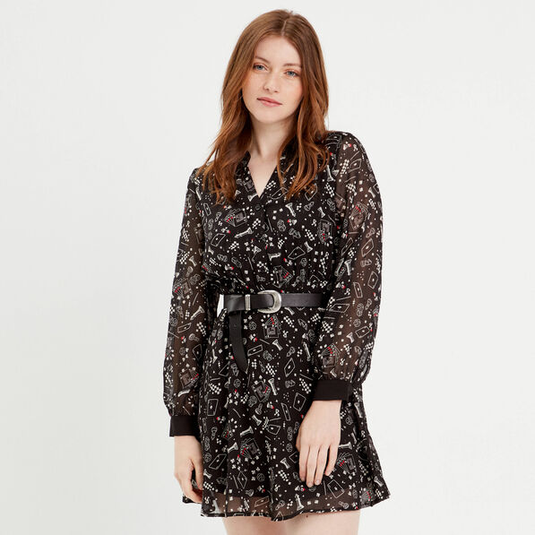 robe evasee col polo noir femme Robe évasée col polo noir femme