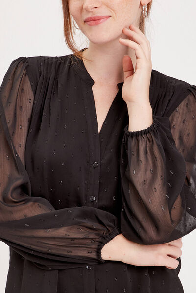 Blouse manches longues noir femme