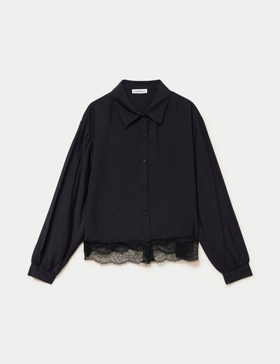 Chemise droite manches longues dentelle noir femme