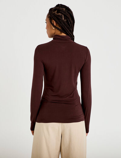 T-shirt uni &agrave; manches longues marron fonc&eacute; femme