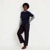 Pull 2-en-1 col rond manches vichy bleu marine femme