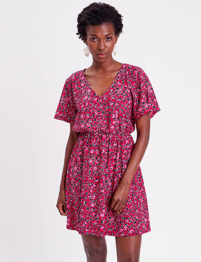 Robe évasée col en V rouge femme