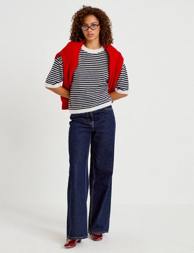 Pull ample duveteux manches courtes ecru femme