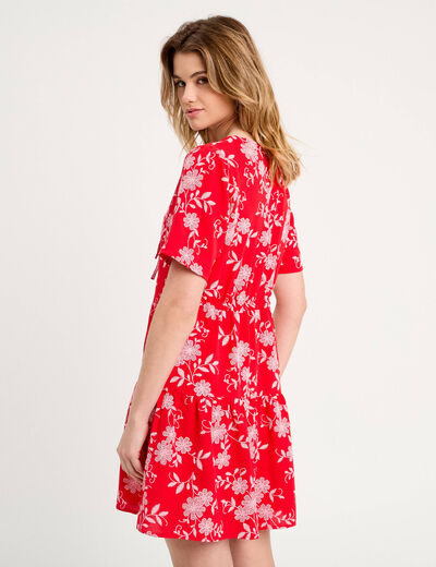 Robe évasée manches courtes rouge femme